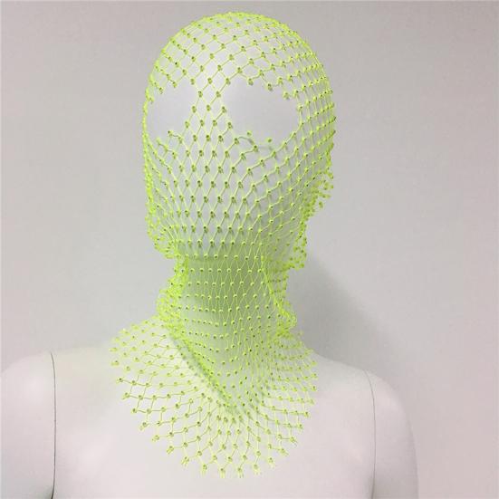 Fishnet Hat Rhinestones Design Hollow Hooded Hat Solid Color Breathable Elastic Fishnet Night Club Hat