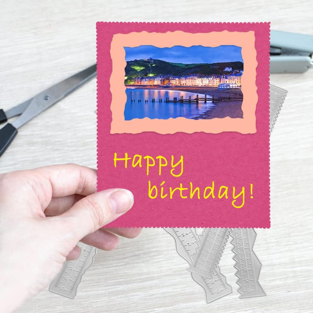 5 PCS Metal Die Cuts Irregular Edges Ruler, AIFUDA 8.4 Inches Craft Tear Rulers Embossing Stencils Paper Tearing Rulers for Scrapbooking Craft Decor