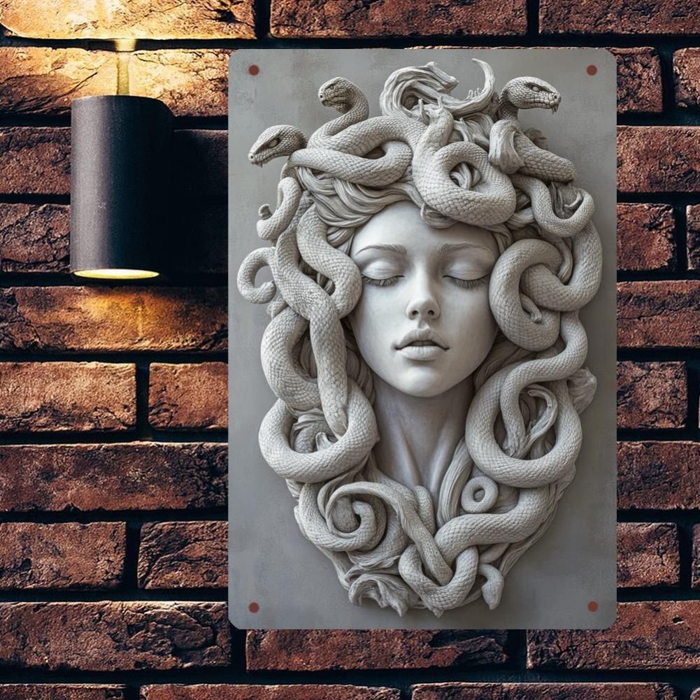 Двумерное металлическое настенное украшение на тему Медузы, подходит для домов, баров, офисов и гостиных - в винтажном стиле 20x30cm（7.8x11.8inch）