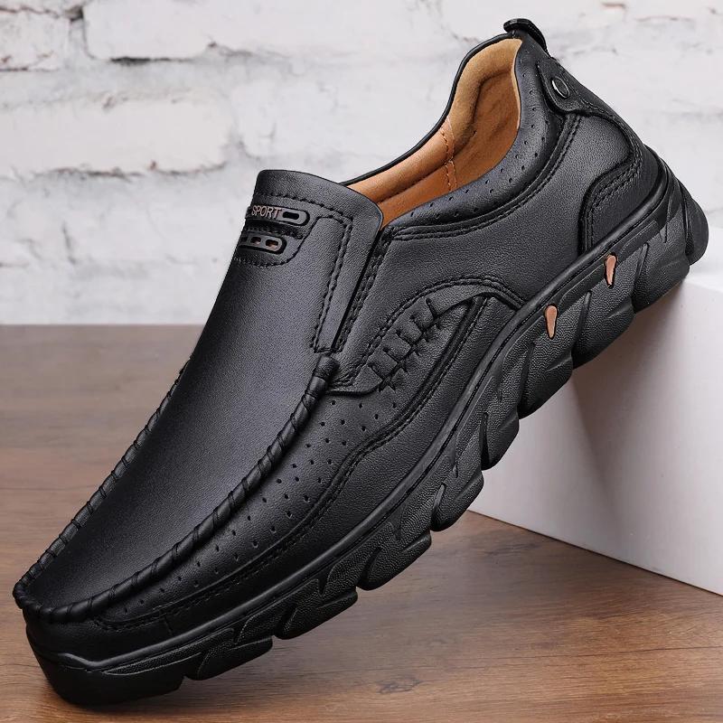 Genuine Leather Handmade Shoes  Casual Shoes For Men Flat Platform Walking Shoe Outdoor Footwear Loafers Breathable Sneakers