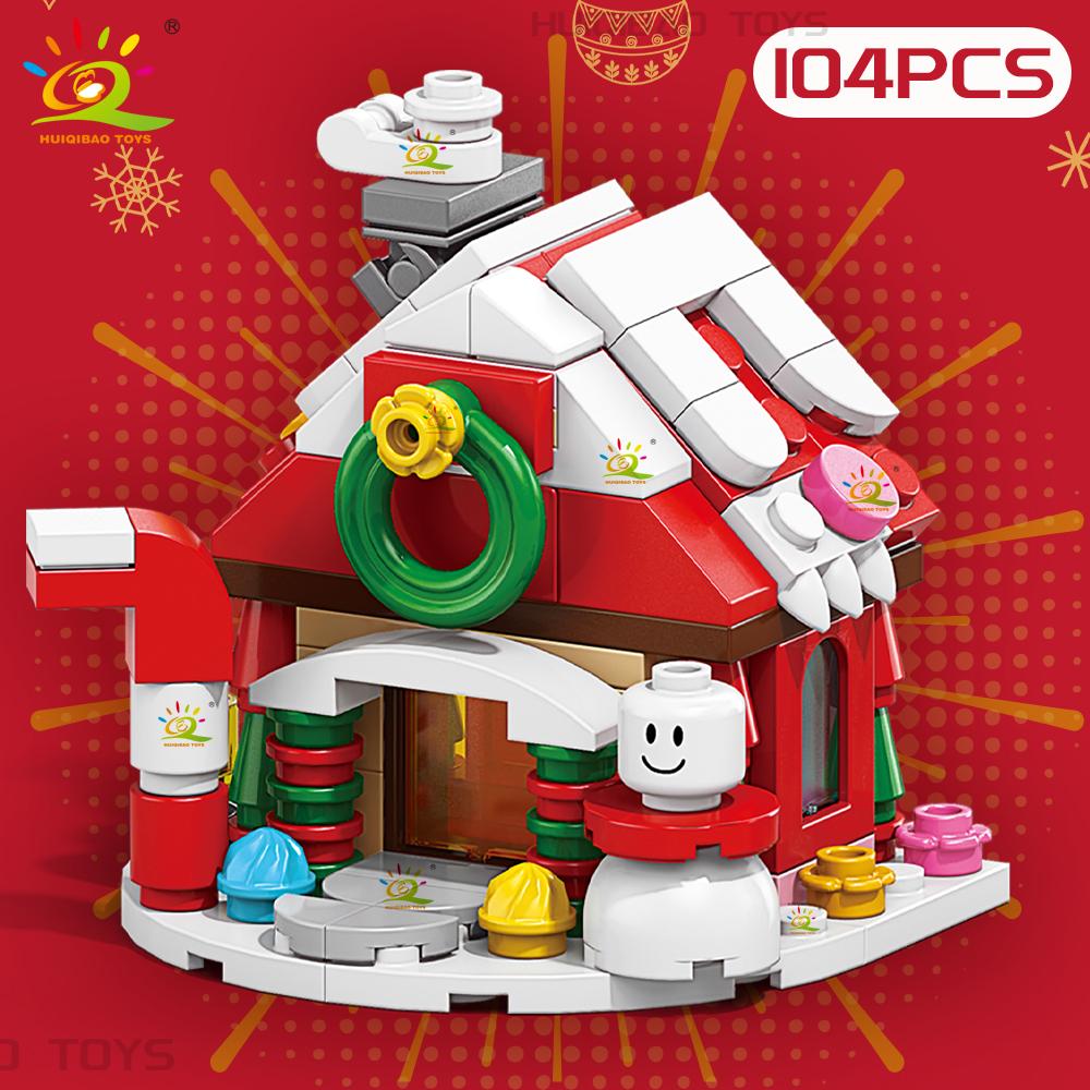 Non-Toxic 6In1 Christmas Tree Santa Claus Snowhouse Model Building Block Diy Elk Snowman Train Bricks Ornament Toys Adult Gift