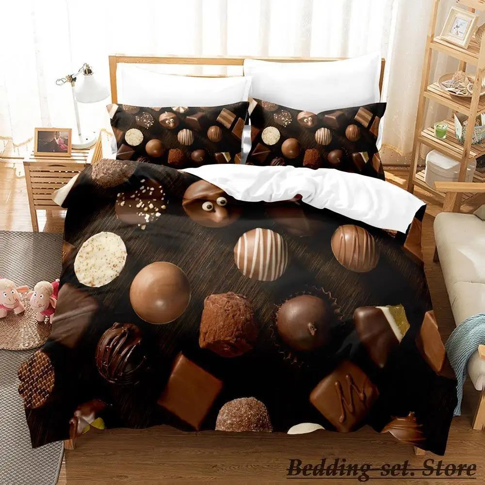 Chocolate Pattern Bedding Set Single Twin Full Queen King Size Anime Duvet Cover for Adult Kid Bedroom