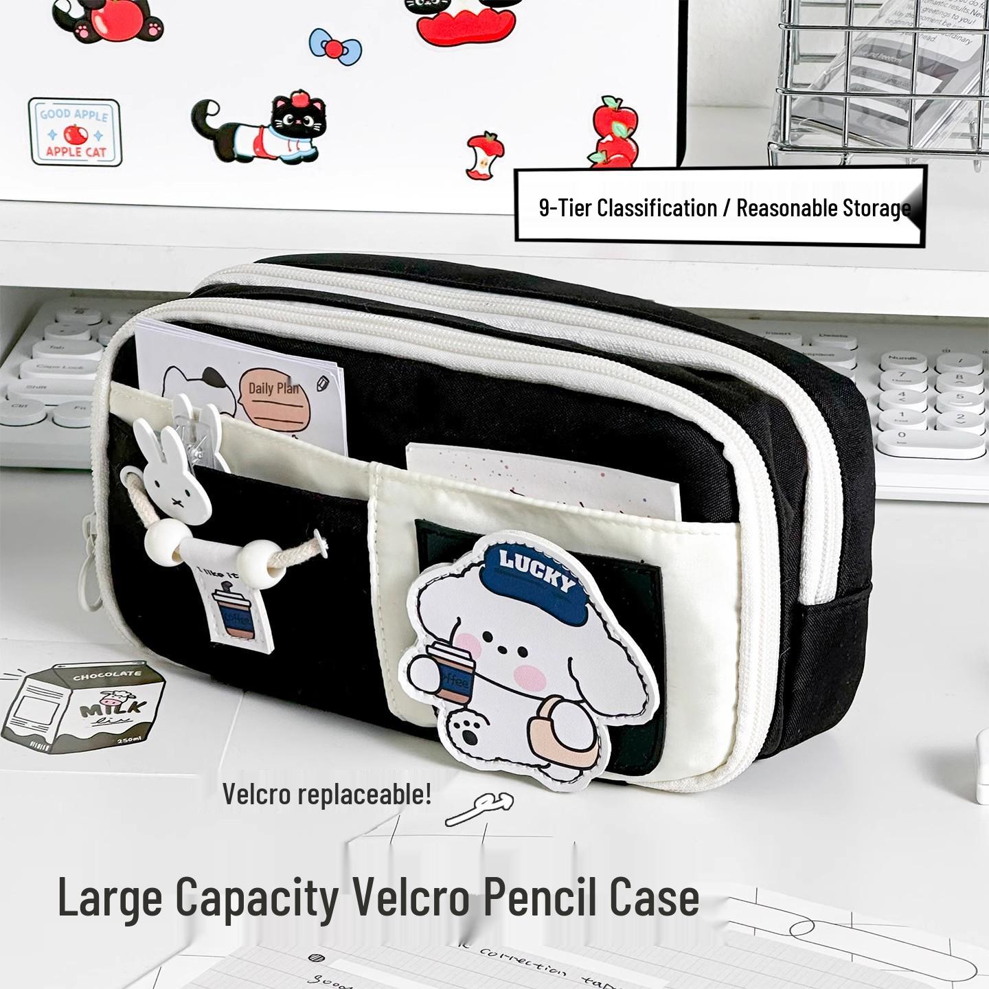 

Large Capacity Cute Cartoon Cheese Pencil Case with Velcro Closure for Primary Schoolers