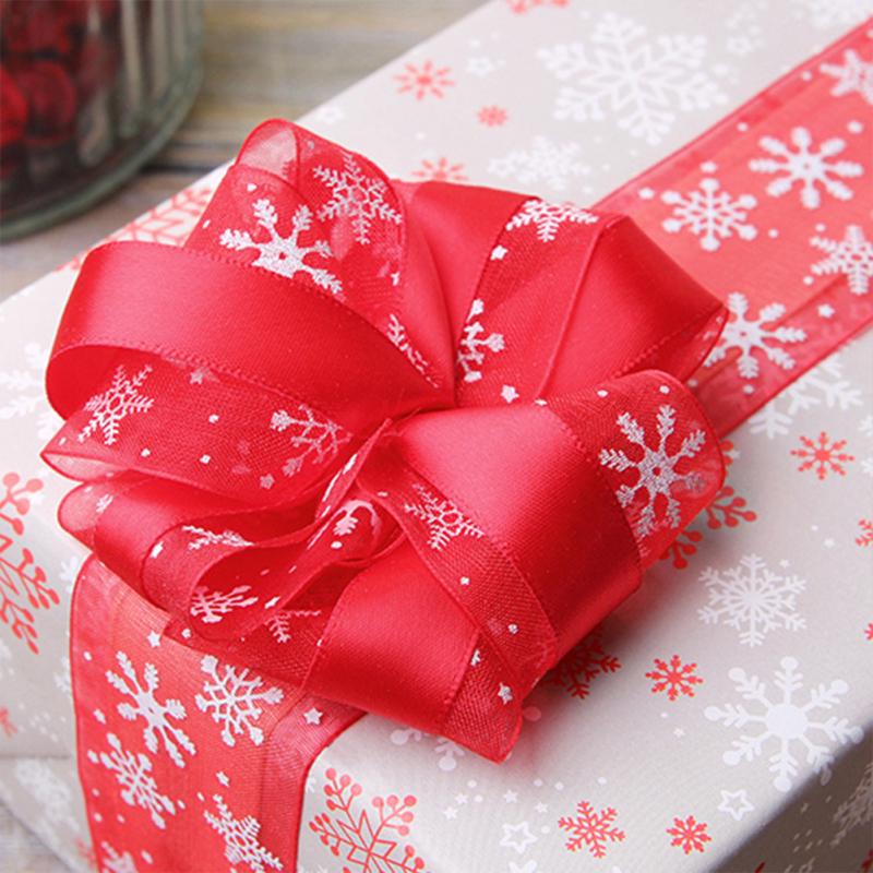 1Roll Christmas Snowflower Organza Ribbon for Handwork DIY Wrapping Supplies