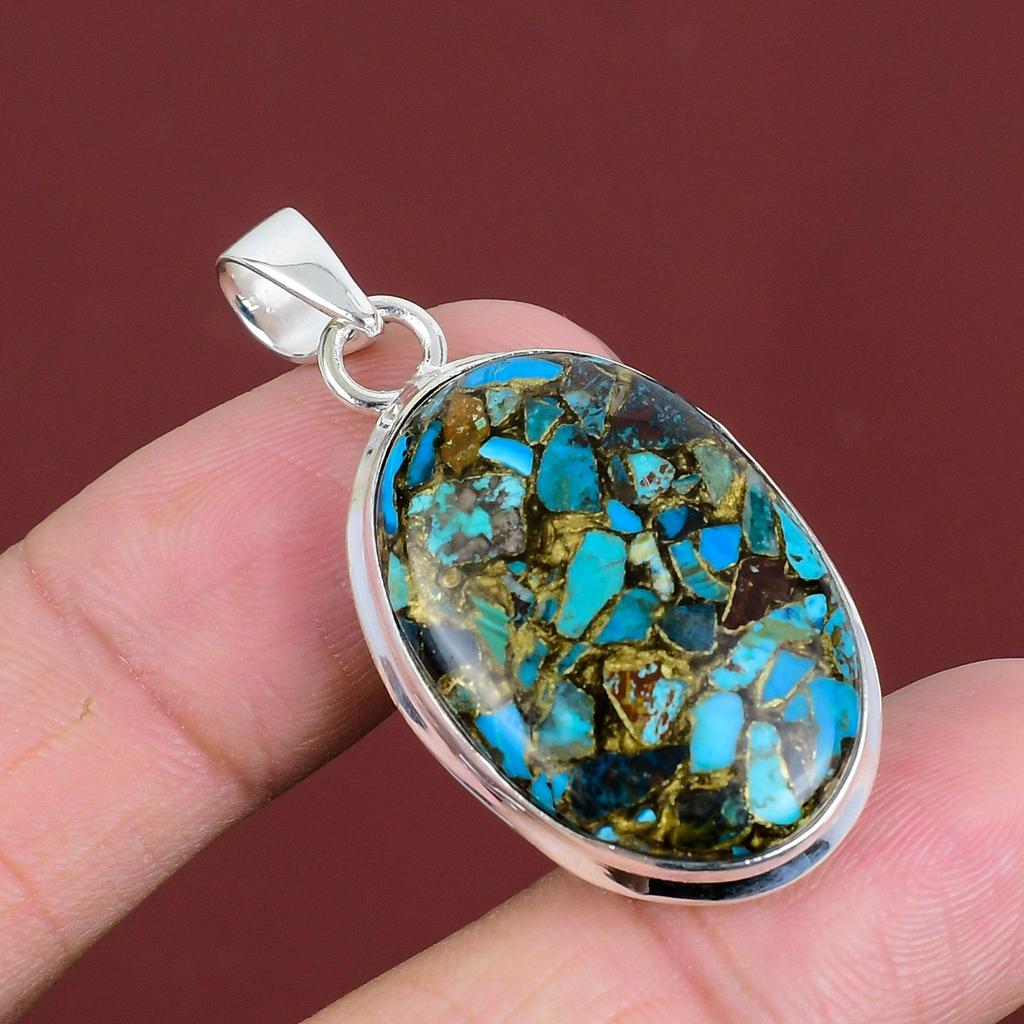 Copper Chrysocolla Pendant Natural Gemstone Jewelry 925 Sterling Silver Pendant Handmade Dainty Pendant Healing Stone Jewelry Gifts For Wife