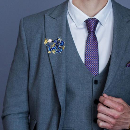 Chinese Style Zodiac Dragon Brooch Faux Pearl Decor Spring Festival Pin Cartoon Animal Shape Suit Lapel Hat Bag Badge