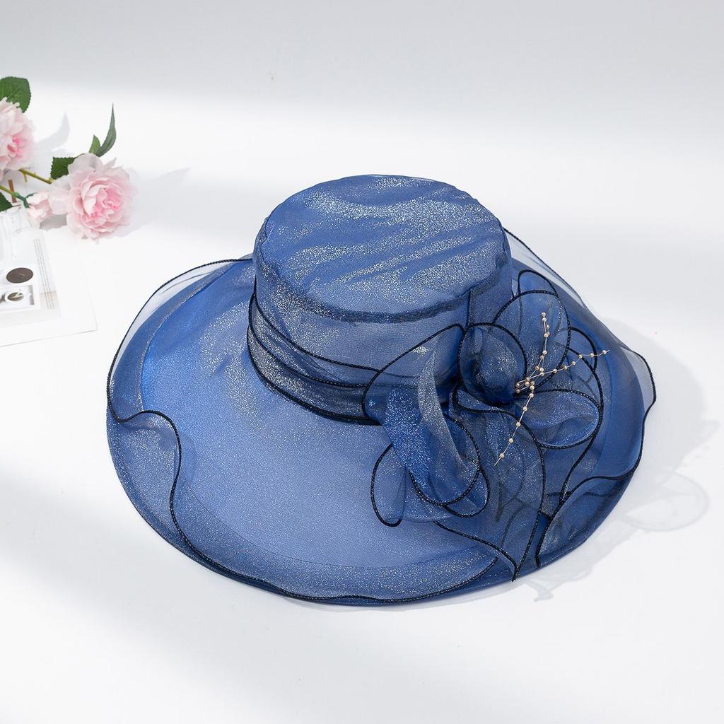Eugen Mesh Flower Hat Summer Fashion Sun Protection and Shading Large Eave Hat Retro Elegant Women's Hat