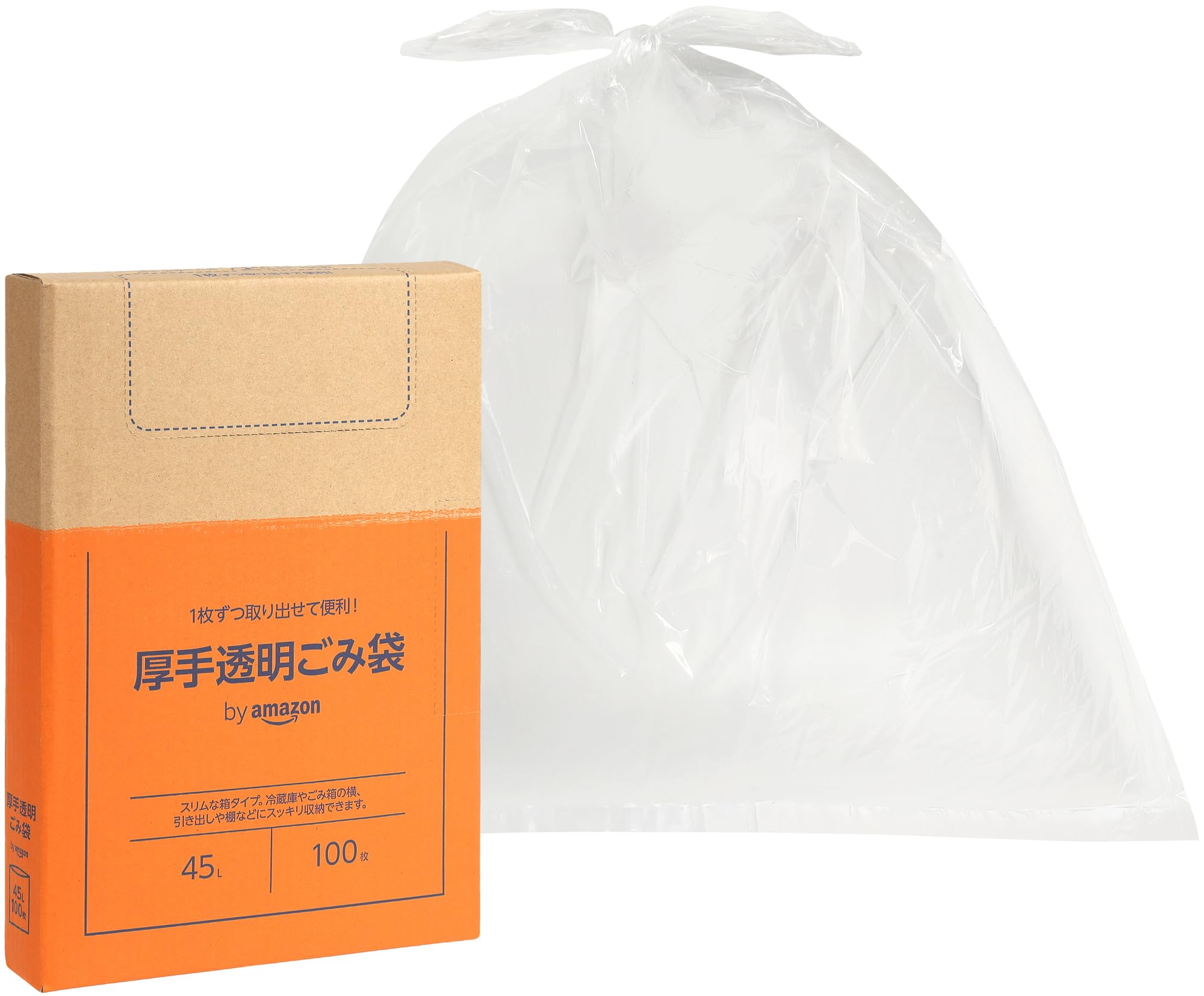 

by Amazon Transparent Smooth Garbage 100 Count Heavy-Duty Bags, 45L,