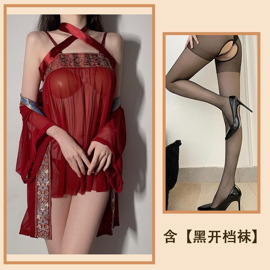 Sex Underwear Pure Desire Sexy Hot Retro Style Hanfu Private House Belly Pocket Transparent Perspective Nightdress Women's Suit