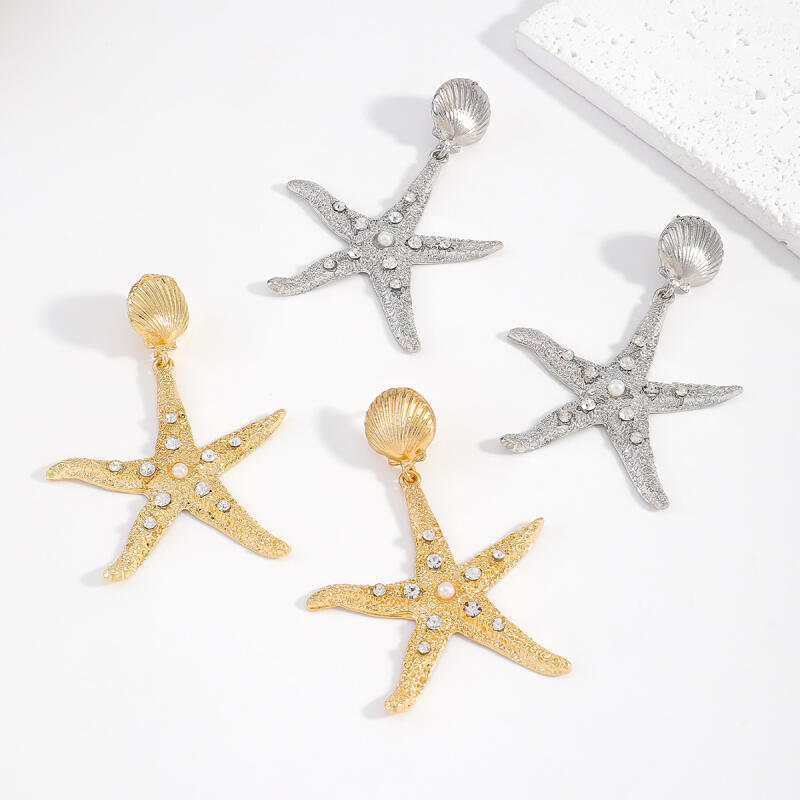 Exaggerated Texture Large Star Shell Drop Earrings for Women Ladies Bohemian Vacation Style Dangle Earrings Jewelry Accessories