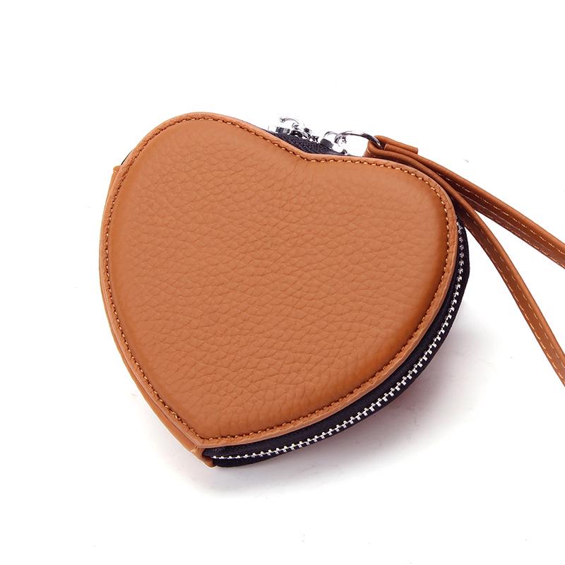 Korean Style Heart-Shaped Cowhide Leather Coin Purse: Cute, Genuine Leather Pouch for Coins, Headphones, Lipstick, and More