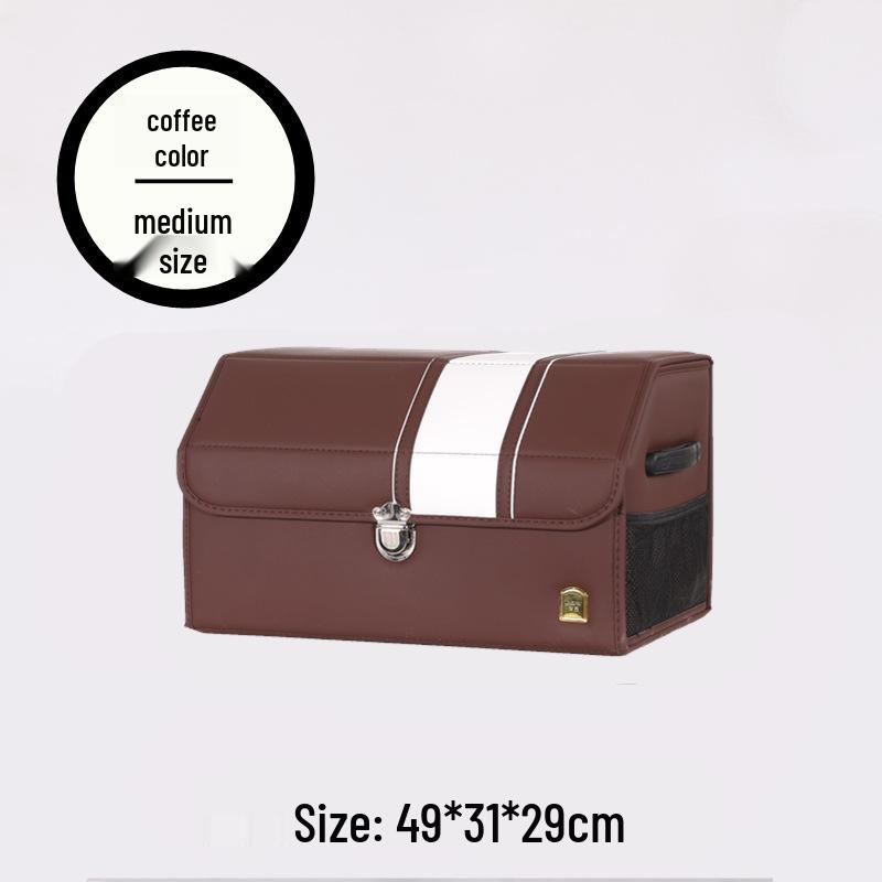 Leather Car Trunk Organizer: Foldable Interior Storage Box and Decorative Accessory.