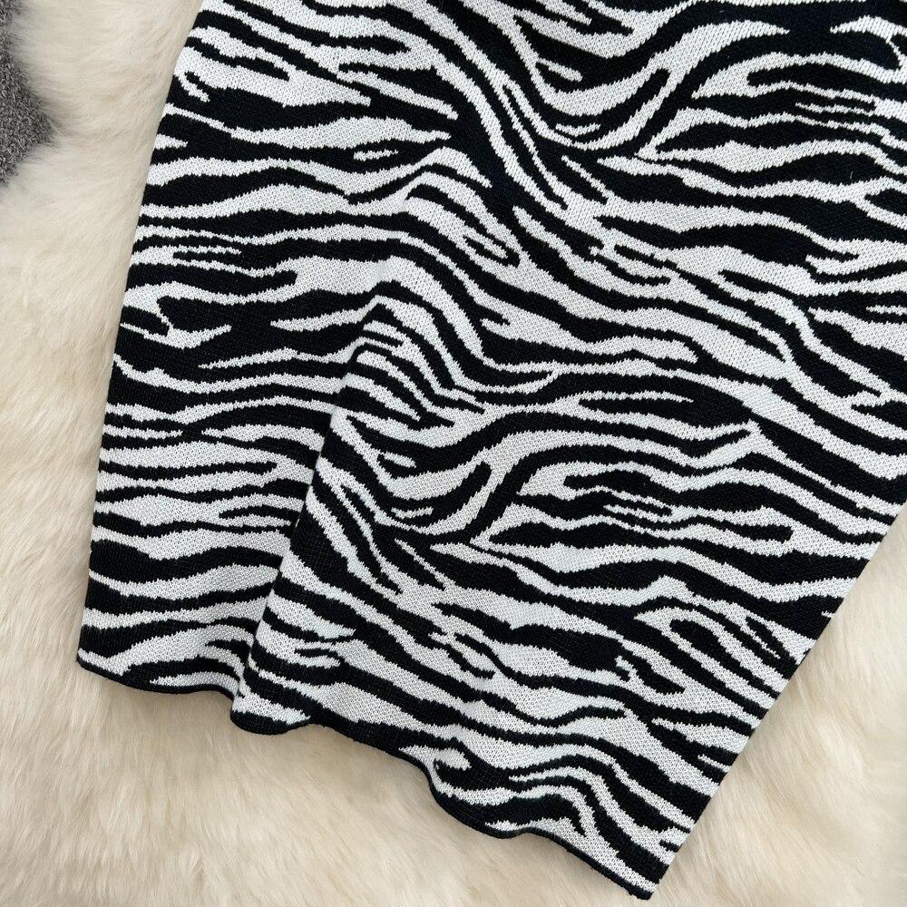 Koreaanse Zomer Zebra Print Gebreide Rok Vrouwen Hoge Taille Slanke A-Lijn Rok Veelzijdige Hip Wrap Rok Korte Rok