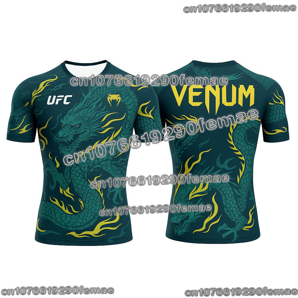 T-shirt Sportiva da Uomo UFC Leggera Traspirante Asciugatura Rapida Collo Tondo Manica Corta Top per Allenamento in Palestra Fitness Confortevole MMA Boxe Te