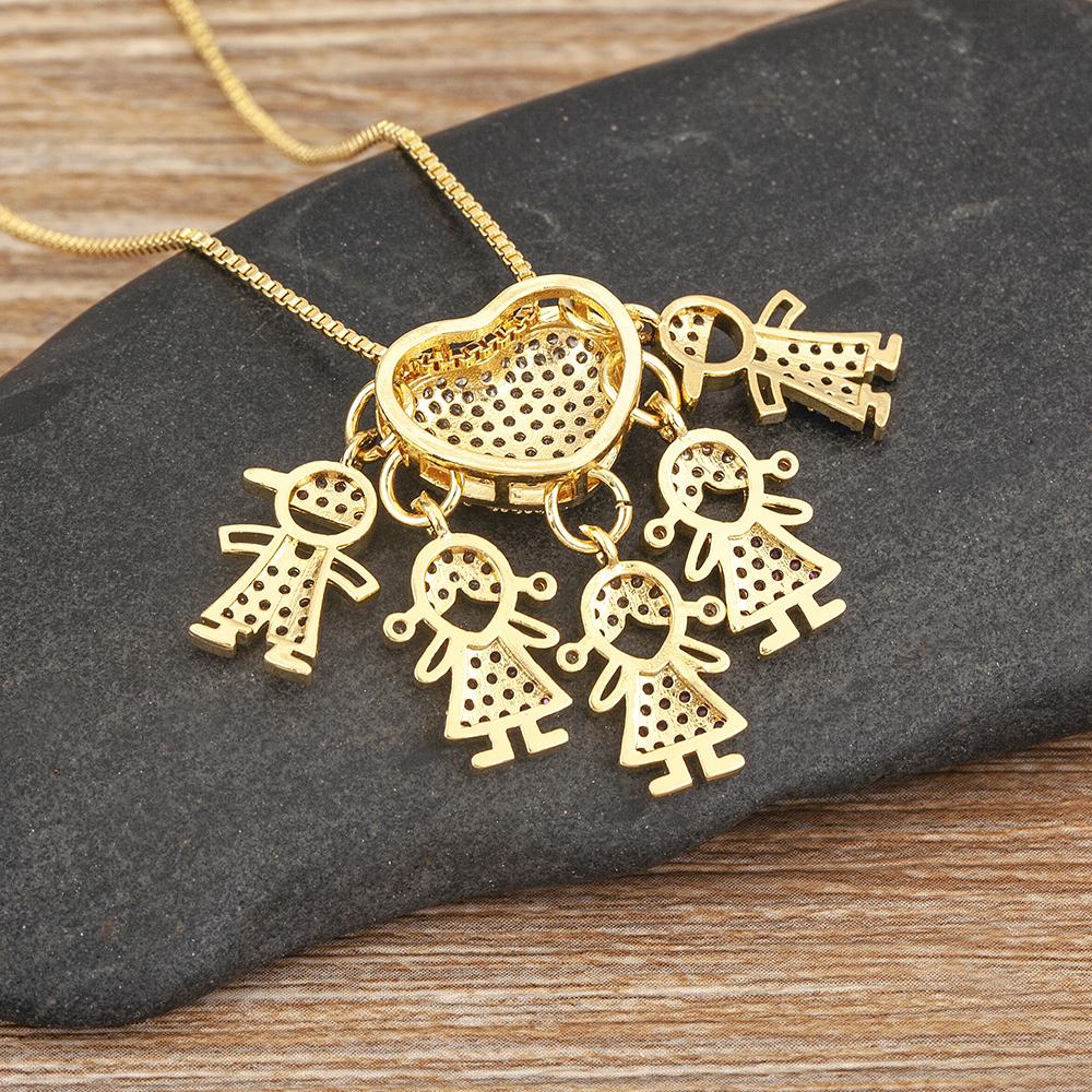 Nidin Personalized Gold Plated Boy Girl Kids Heart Pendant Zircon Necklace Mom Child Birthday Colar Mother's Day Gift Jewelry