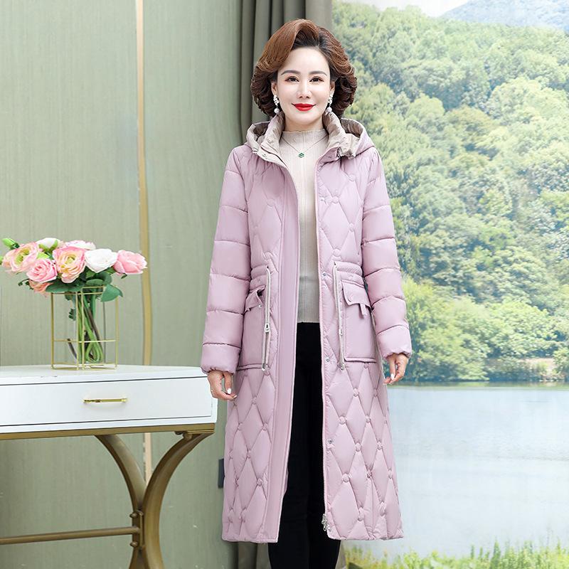

Winter Updated Hooded Down Cotton Padded Cotton Coat Rhombic Lace Drawstring Long Cotton-padded Jacket Winter Clothes. High Quality XL