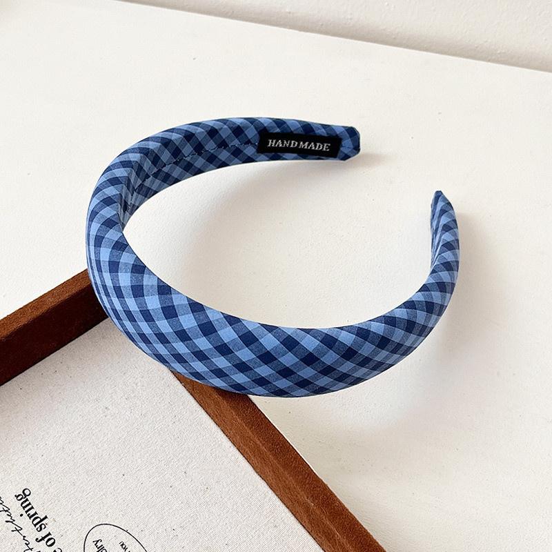 

3СМ Стильная весенне-летняя розовато-голубая клетчатая повязка на голову с поролоновой подкладкой для женских и девичьих аксессуаров для волос