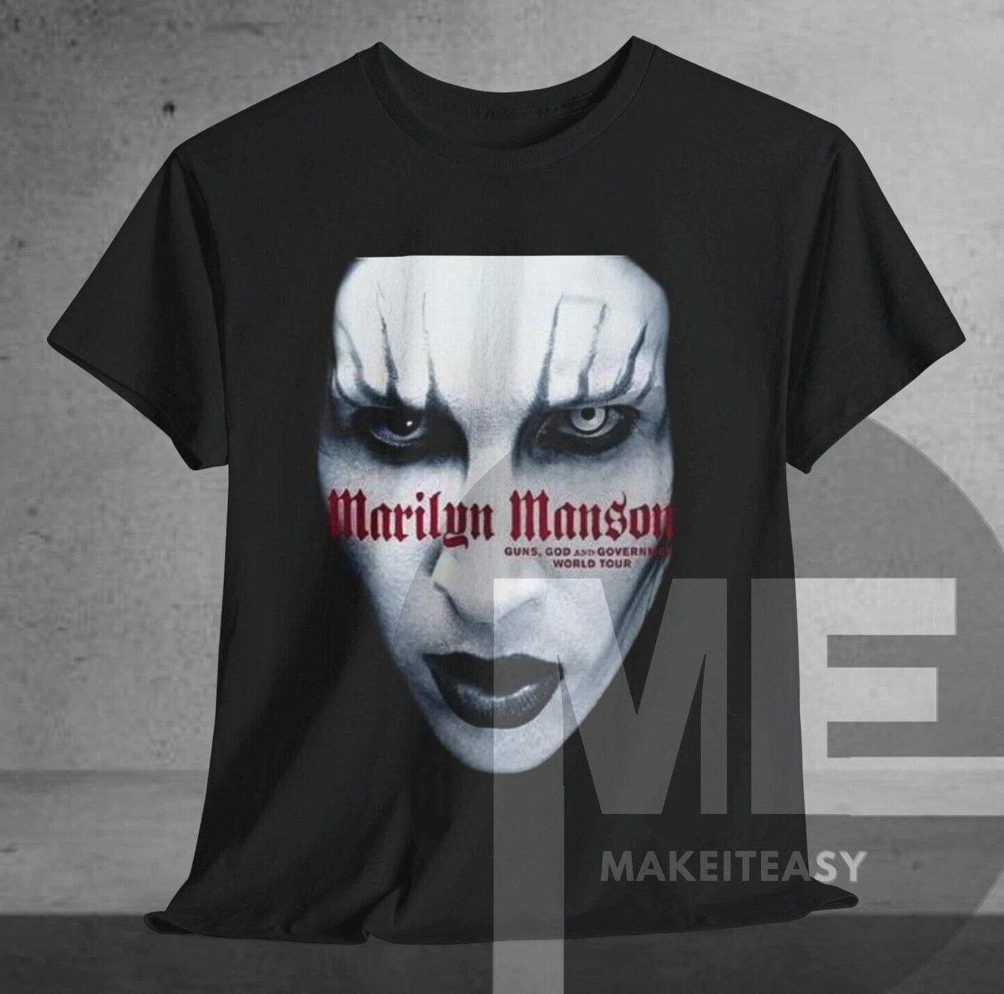 Мужские и женские футболки Marilyn Manson Guns God and Government World Tour Футболка Черная футболка Футболка для фанатов XS