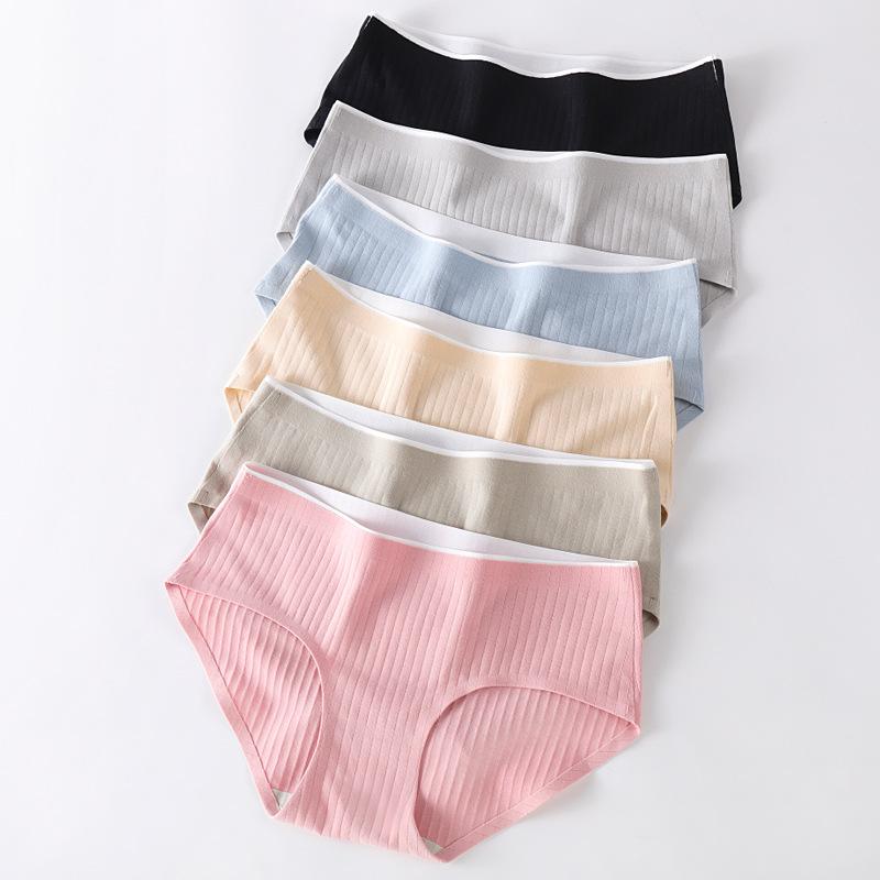 3Pcs Women's Underwear Cotton Seamless Stripes Panties Soild Color Skin- friendly Lingerie Woman Panty Low Waist M-XL Plus Size