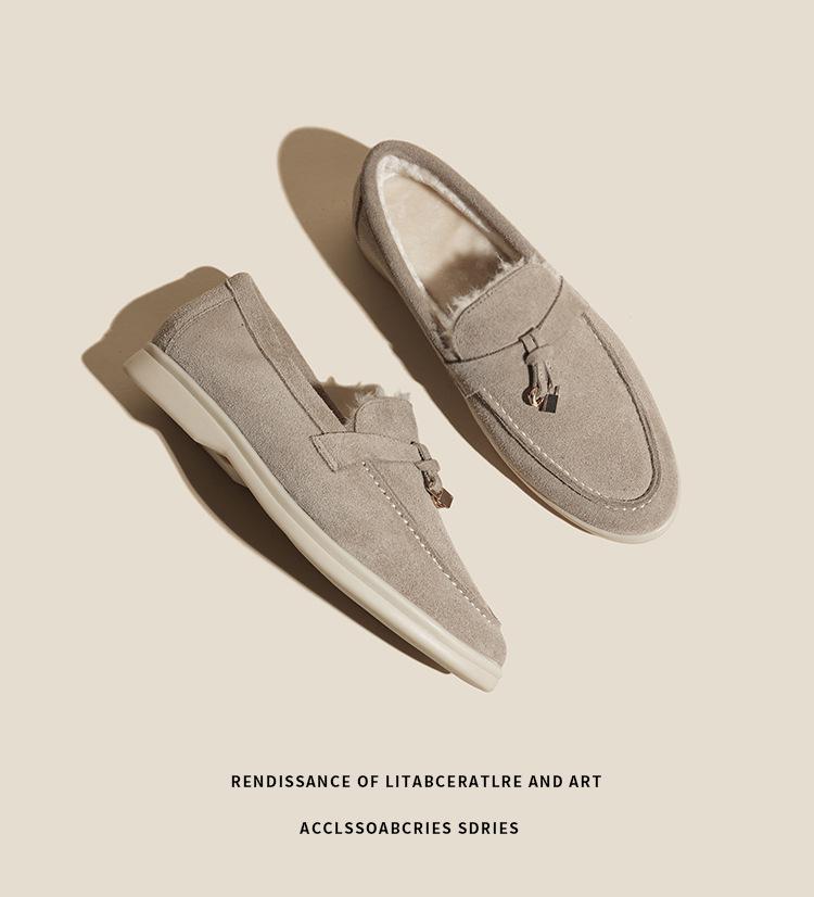 Dámské mokasíny s třásněmi z pravé kůže LP - Nazouvací ploché boty, Plus samet, Velké velikosti, Neformální pro podzim a zimu