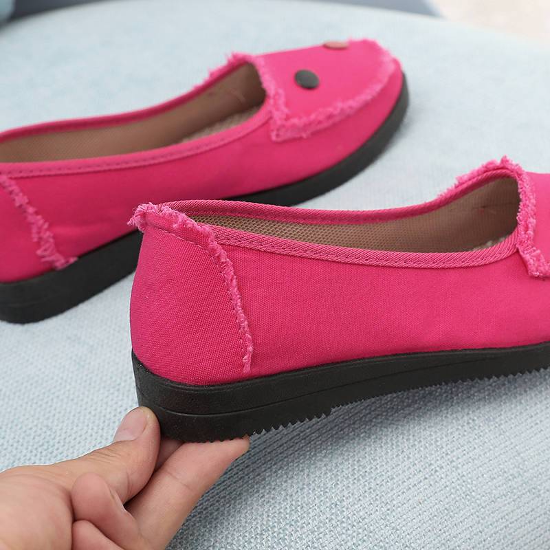 Pantofi de pânză cu fund plat Femei, respirabil, talpă moale, timp liber, gură mică, pantofi de lucru, stil simplu, casual, primăvară, vară