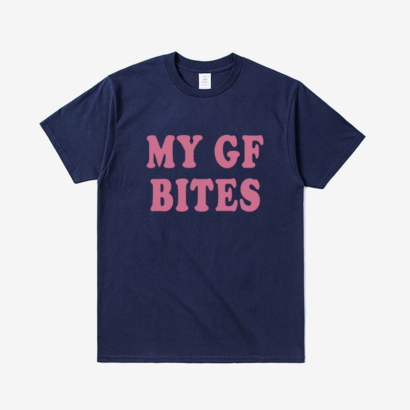 Mein Freundin beißt Lustiges Muster T-Shirt Sommer Mode Lässig Reine Baumwolle Kurzarm Paar Gleicher Stil für Männer und Frauen