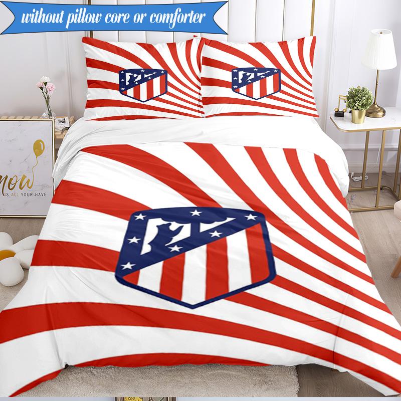 3PCS Atletico Football Club Printed Soft Bedding Set,Including 1pc Duvet Cover And 2pcs Pillowcases Perfect for Bedroom, Dormitory, Fan gift