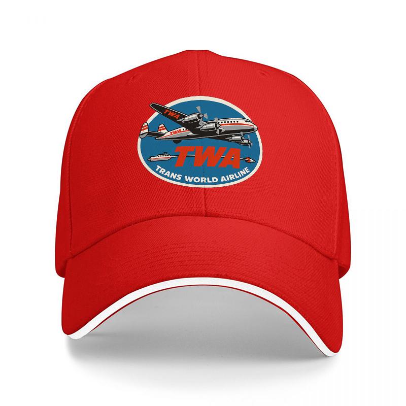 

TWA Trans World Airline Vintage Plane Logo Baseball Cap Classic Aviation Design Black Hat with White Trim Retro Airline Style Adjustable