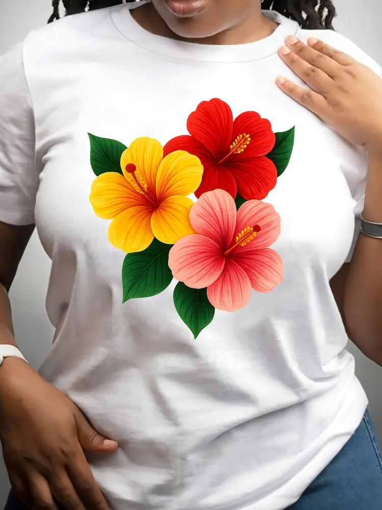 

Bright Flowers Are Great for Womens Short Sleeves Casual Round Neck Tshirts Cotton Tops Spring and Summer Womens Clothing S