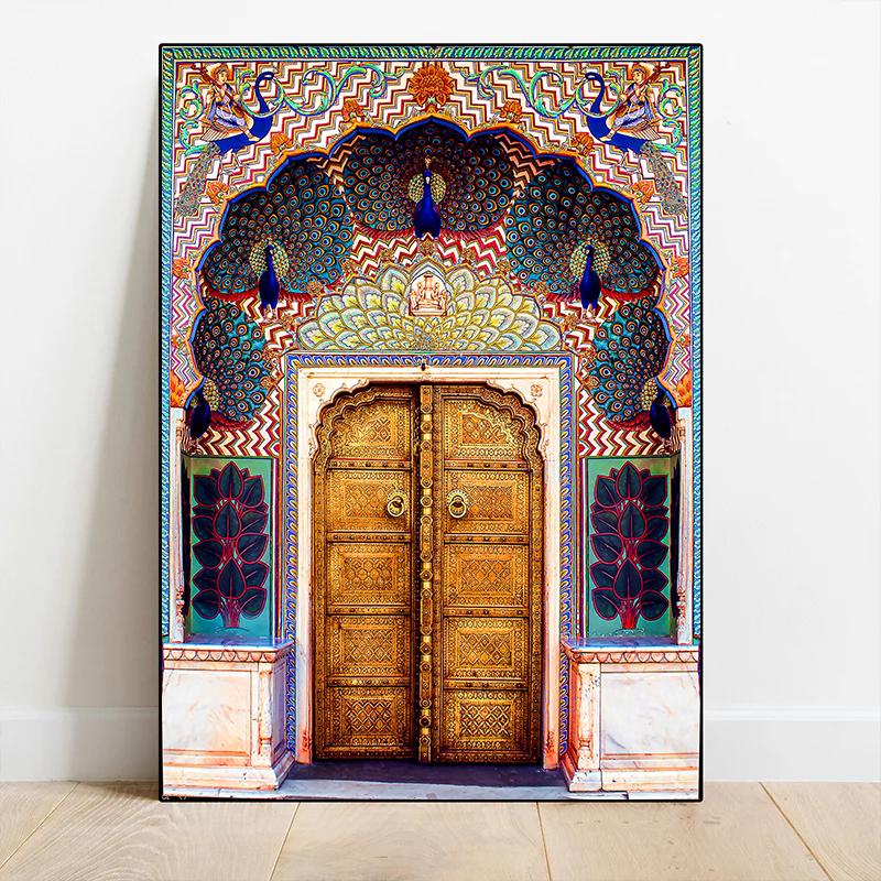 India Jaipur Lotus Gate Door Colorful Posters and Prints Canvas Printing Vintage Wall Art Picture for Living Room Home Decor
