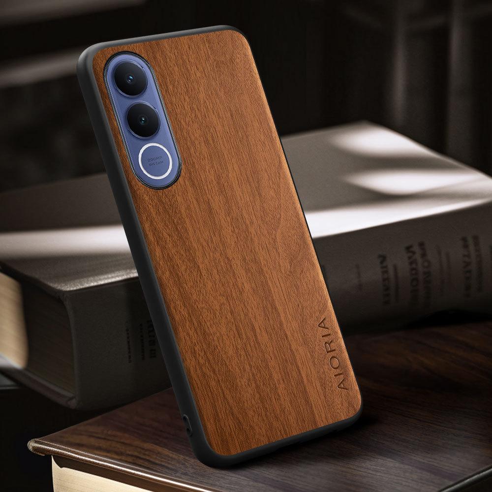Case for Vivo V70 V60 V50 V40 V30E Lite FE Funda Bamboo Wood Pattern Four-corner Explosion-proof Back Cover for Vivo V70 FE Case