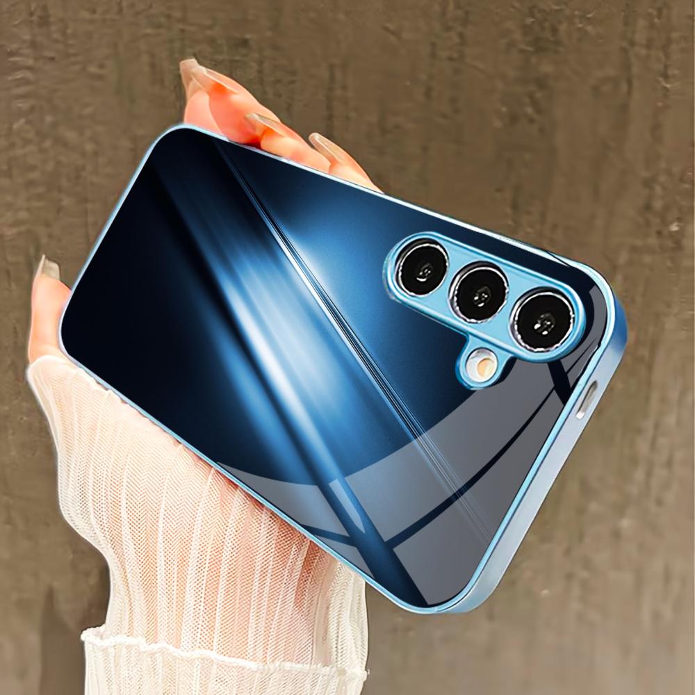 Deep Blue Business style PhoneCase for Samsung Galaxy S26 S25 S24 S23 S22 FE Ultra Plus Built-in glass feel bare machine Men