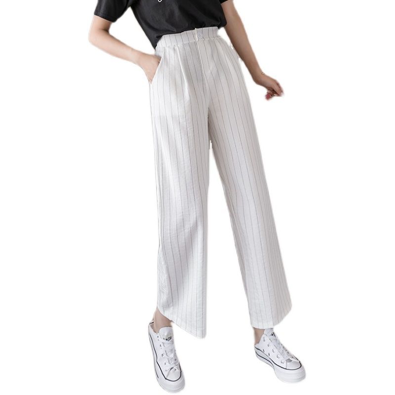 Summer Thin Wide Leg Pants Women's High Waist Nine-Tenths Straight Pants Spring Autumn Loose Stripe Trousers Blazer Pants