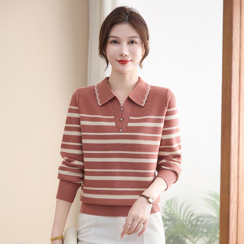 2026 Spring Knit Top for Moms: Lightweight Striped Sweater for Middle-Aged & Elderly Women, Perfect As a Spring & Autumn Layer