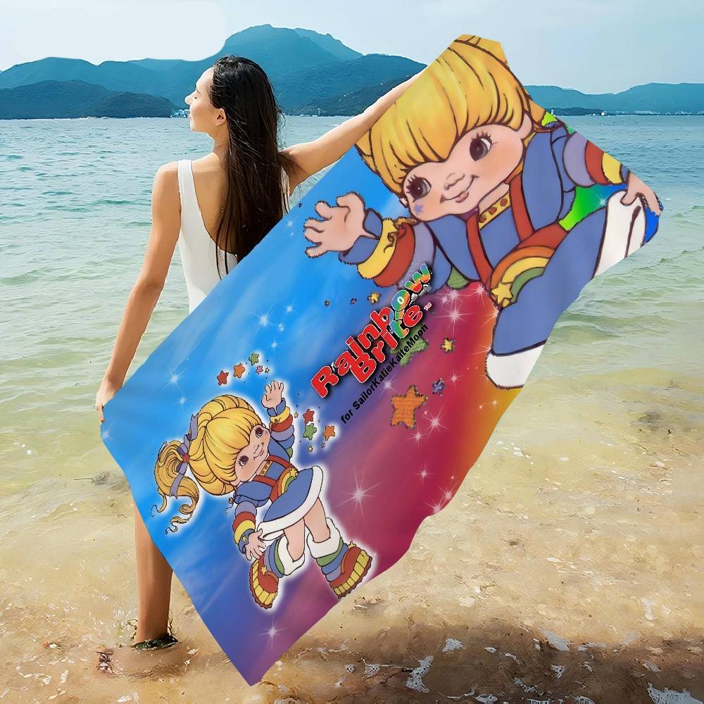 R-Rainbow B-Brite Cartoon Bath Towel Microfiber Soft Water Absorbing Breathable For Girl Kids Decorative Cartoon Beach Towel