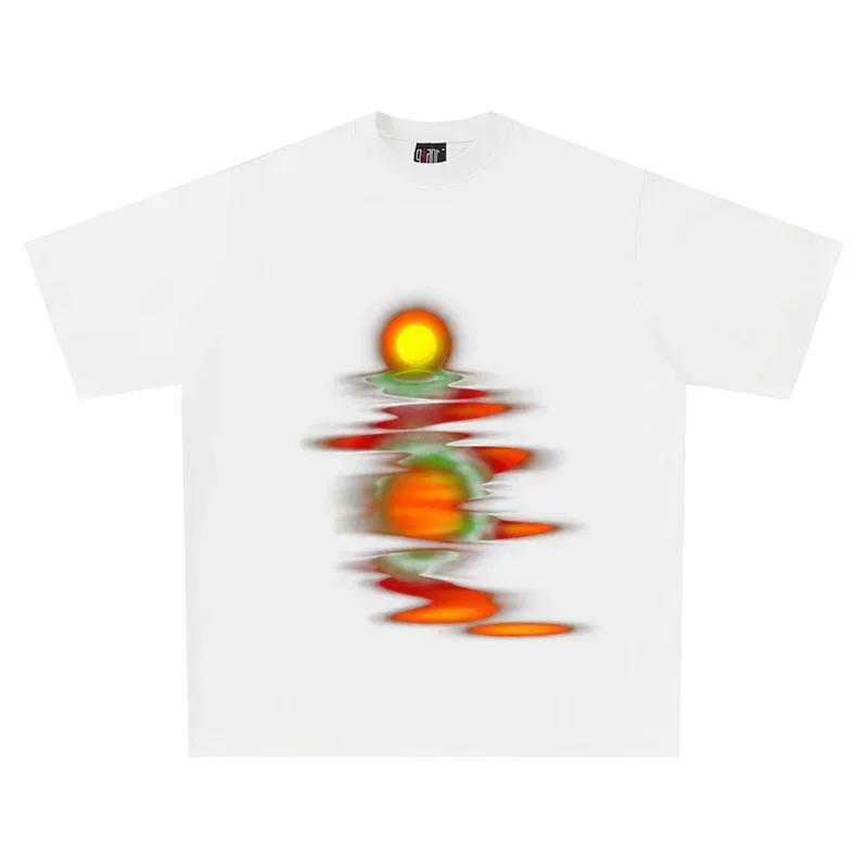 Dämmerungsreflexionen Reflexionsölmalerei Grafischer Druck T-Shirt Rundhals Herren und Damen Kurzarm Locker T-Shirt
