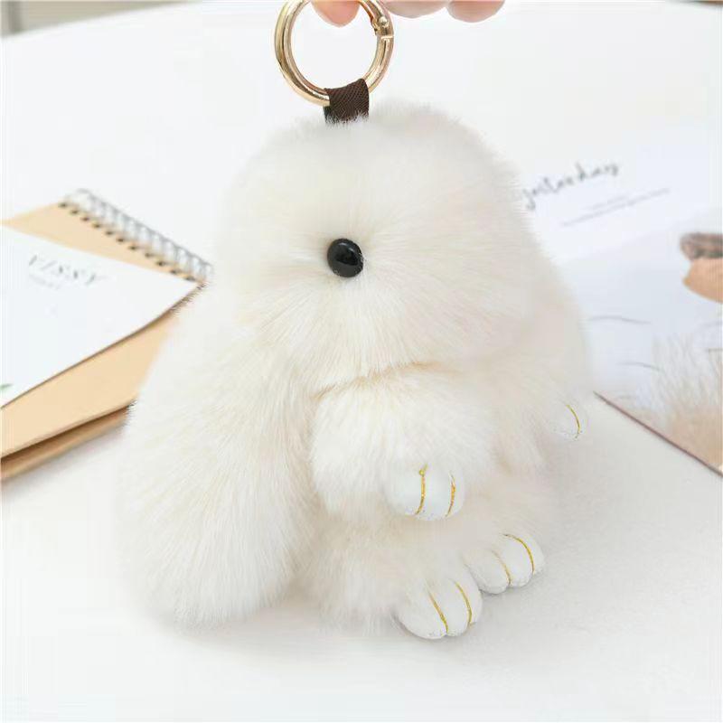 Mengmengtu Plush Rabbit Charm - Cute Faux Fur Keychain Pendant
