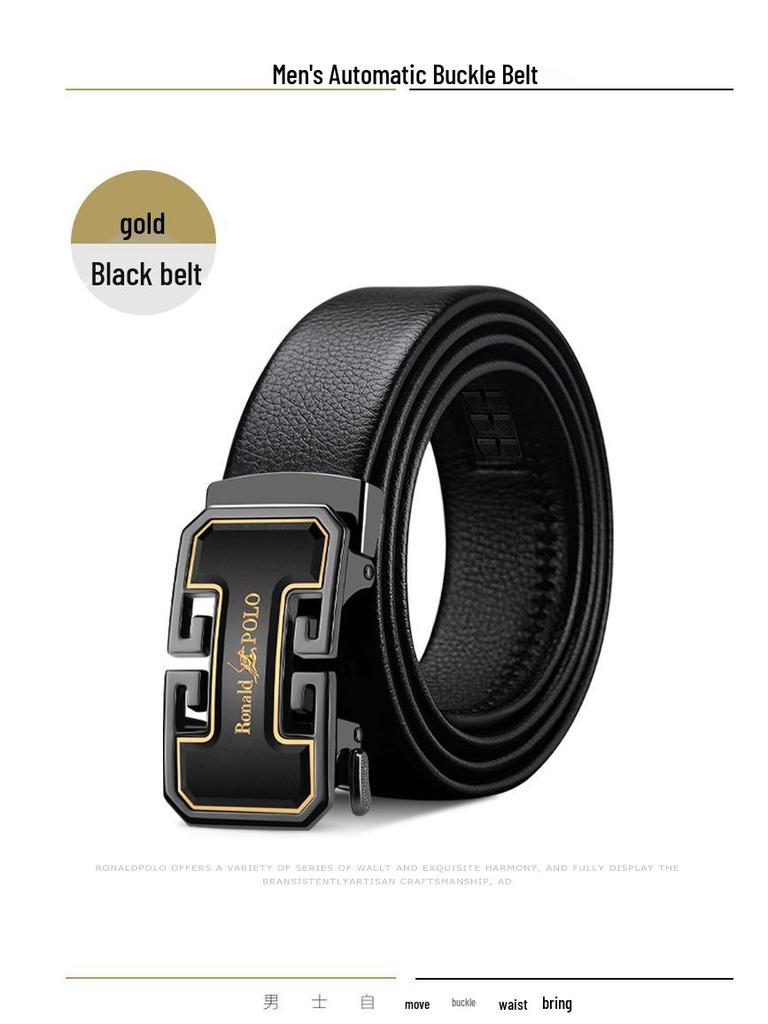 Paul's Men's Genuine Leather Belt with Automatic Buckle, Cowhide, for Business and Casual Wear.