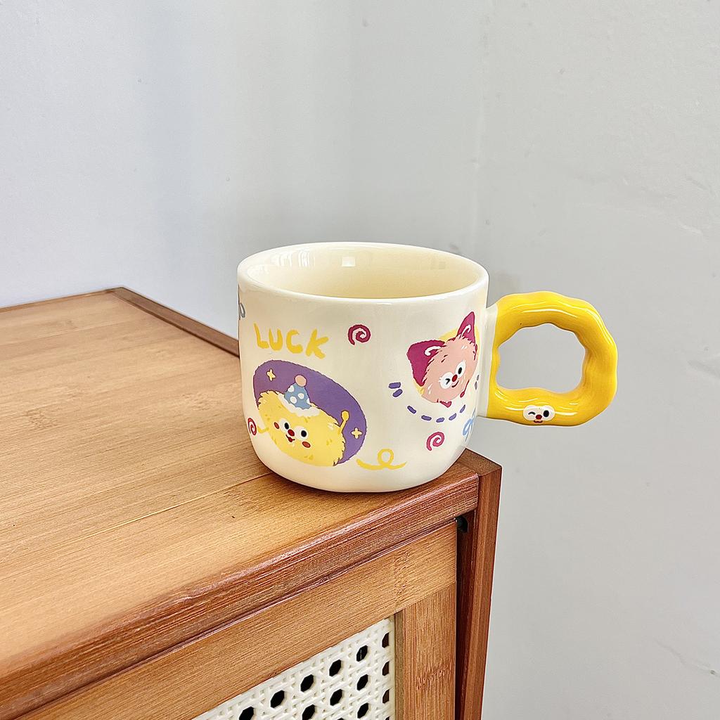 Cute Coal Ball Mug With Lid Spoon High Value Girl Heart Cup Ceramic Couple Water Cup Girl Birthday Gift