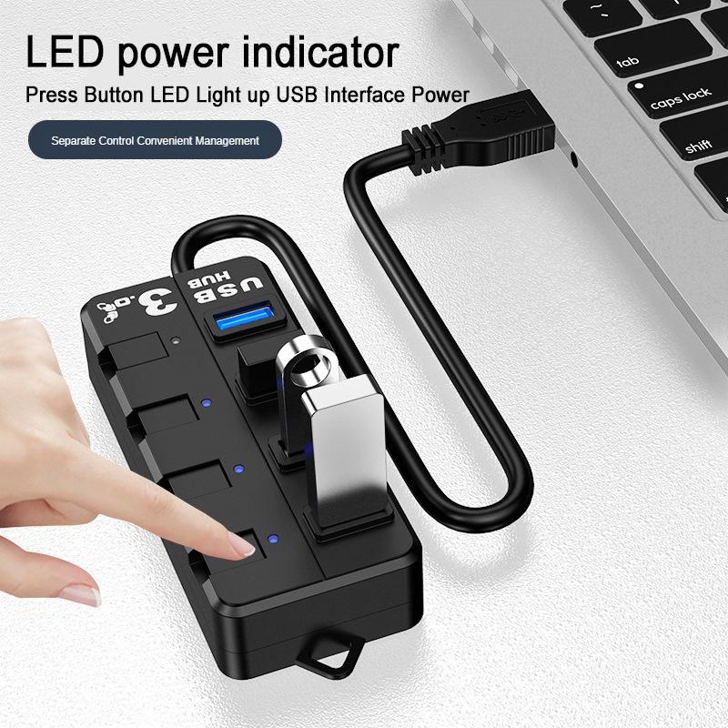 

USB3.0 Hub Splitter Adapter 4 Port On/Off Switch Dock Station Use For PC Laptop