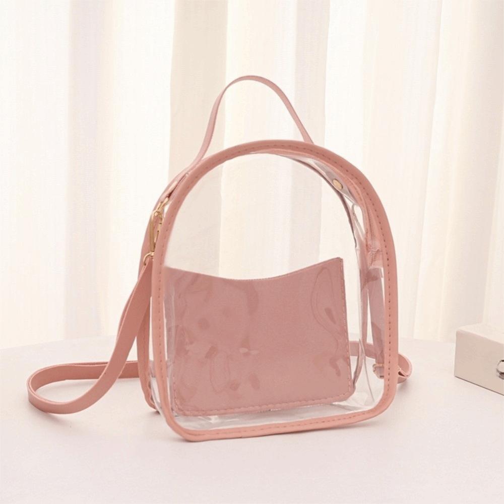

Simple PVC Transparent Backpack Transparent Waterproof Jelly Shoulder Bag Zipper with Small Bag Crossbody Bag Travel