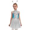 Girls Shiny Metallic Alien Costume Halter Sleeveless Built In Briefs Press Buttons Mesh Tutu Dress Hair Hoop Set