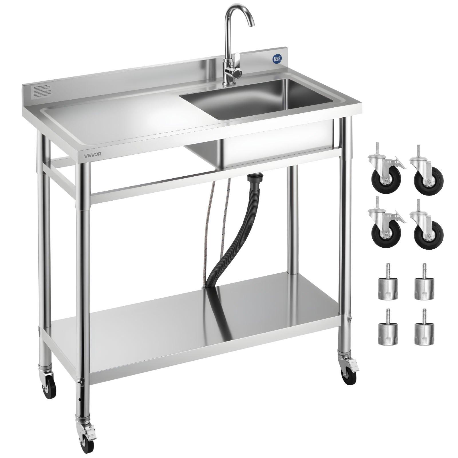 VEVOR Stainless Steel Utility Sink, Rolling