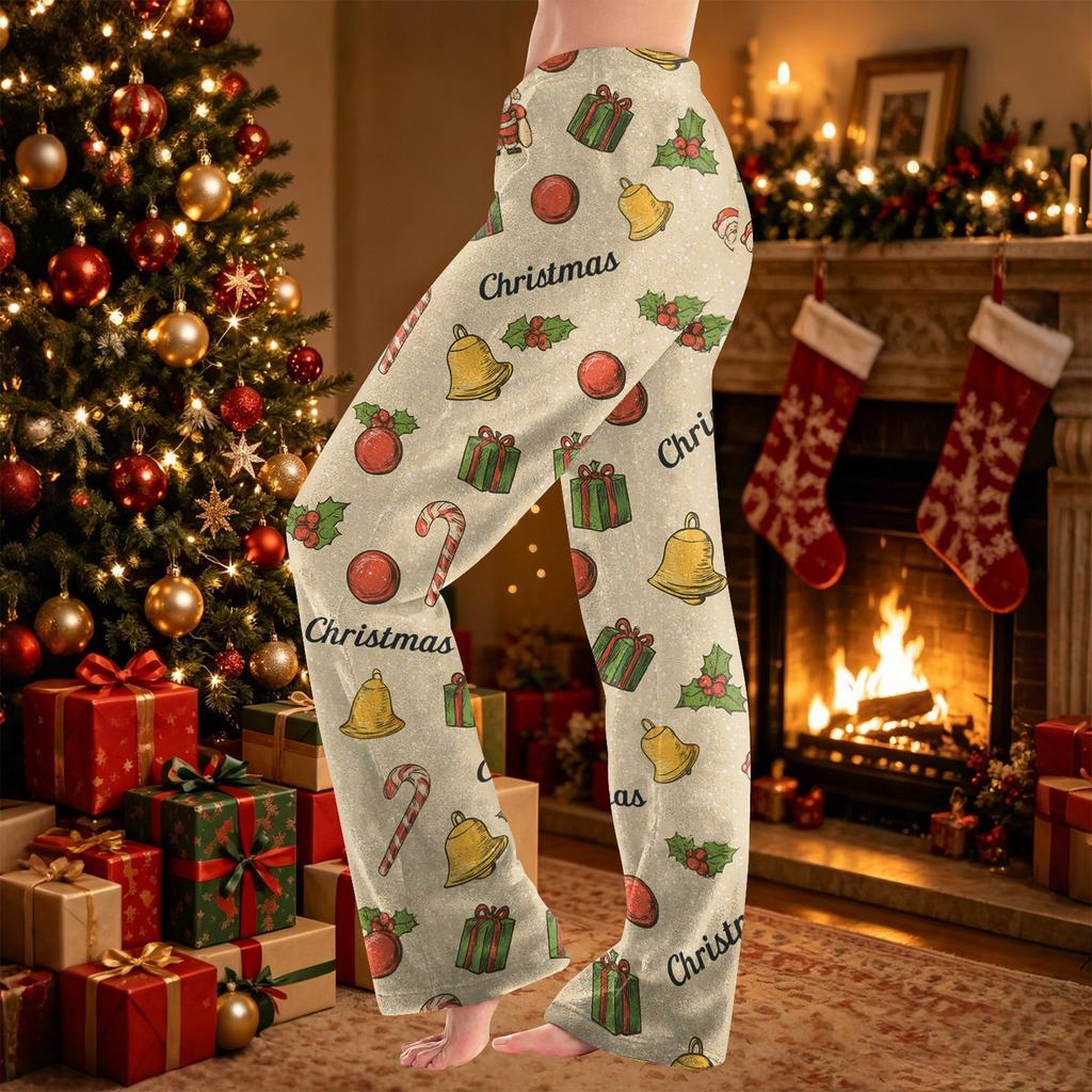 Women's Christmas Print Flannel Pajama Pants, Casual Loose Fit Sleep Bottoms