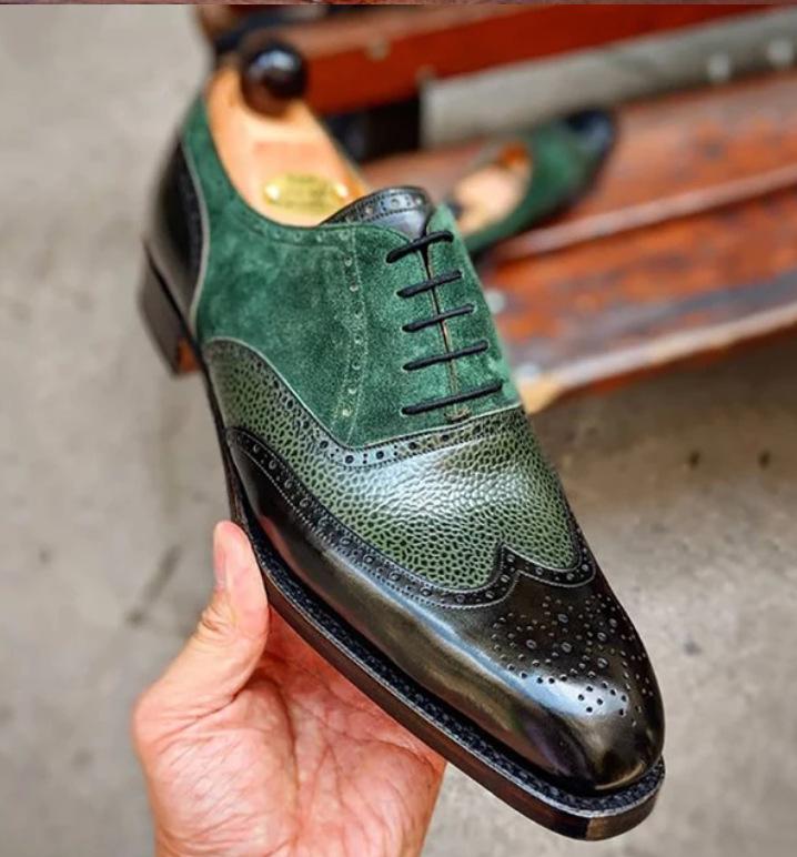 Four Seasons Men's Splicing Business Casual Retro Large Size Youth Wedding Leather Shoes