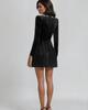 Women's Elegant Beaded Velvet Square Neck Rhinestone Long Sleeve Dress – Winter Formal/ New Year’s Dress