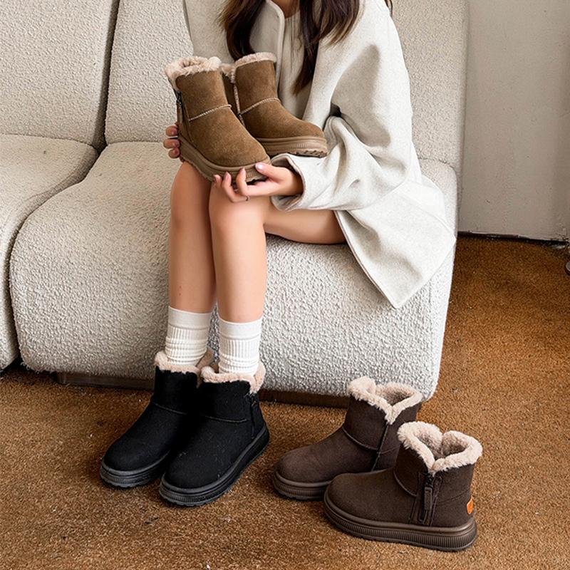 Suede Snow Boots Women Winter Shoes Genuine Leather Warm Plush Cold Winter Flat Non-slip Ladies Ankle Boots Big Size 41 DX672