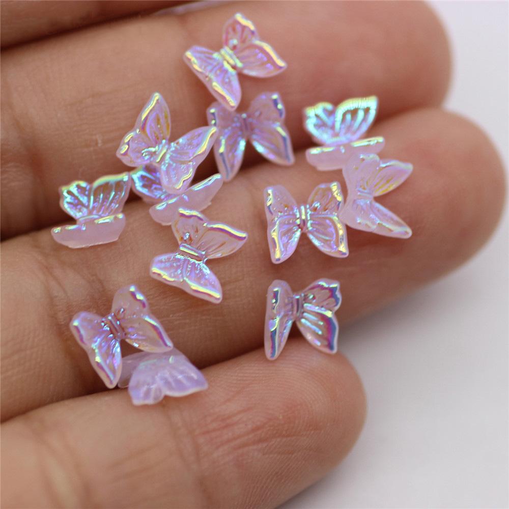 100Pcs 6mm AB Nail Art  Handmade No Holes Butterfly Shape Resion Beads Spacer Beads Loose DIY For Jewelry Makeing Charms Colour