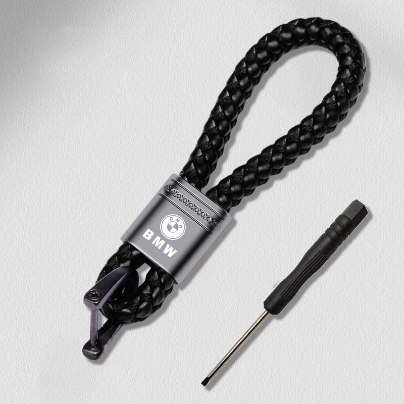 Car Valve Core Hand Woven Horseshoe Buckle Leather Rope Car Keychain Keyring For BMW X1 X2 X3 X5 X4 X6 X7 G30 G20 G32 G11 G12 Rlzh86