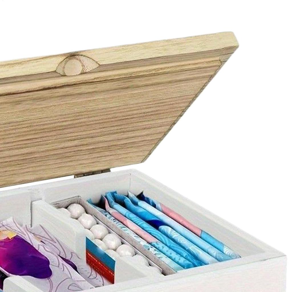 Tampon Box For Bathroom Storage Holder With Divides Wooden Tampon Organizer With Lid For Women Napkin Toilet Vanity Counter